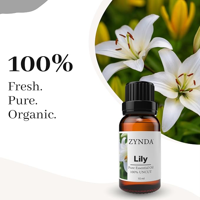 Lily Essential Oil 10ml – 100% Pure and Natural Organic Essential Oils for Aromatherapy and Massage – Premium Floral Lily Oil for Skin, Body Care, DIY Beauty, Diffuser, and Aroma Use
