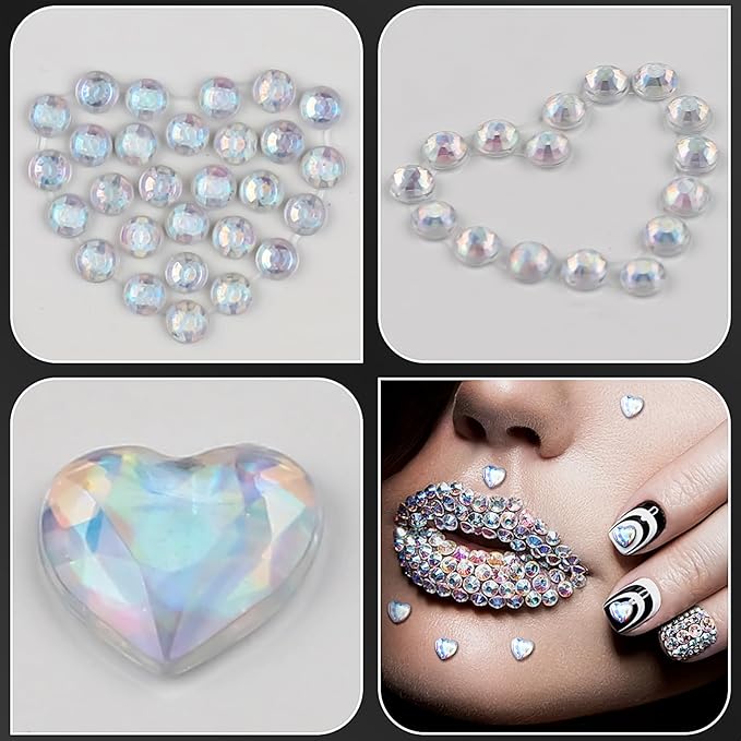 3Sheets Heart Gem Stickers Jewels for Crafts, Face Makeup - Self Adhesive Rhinestone Jewel Stickers, Stick on Gems Rhinestones for Crafts, Craft Supplies for Kids (02.Laser Heart)