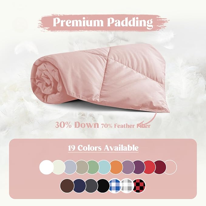 puredown® Soft Feather Down Throw Blanket Lightweight Packable Couch Throw for Indoor and Outdoor Use, Throw 50"X70", Pink