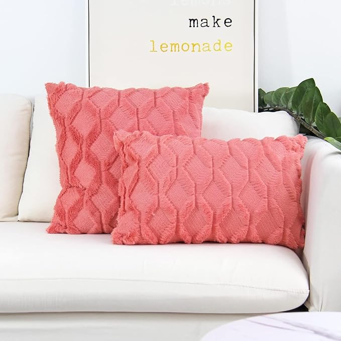 Pack of 2 Bundle Throw Pillow Wide Variety of Colors Size 18"x18", 12"x20" Options with Inserts (Coral)