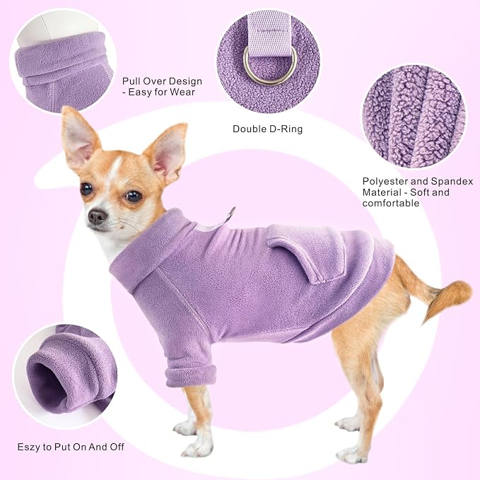 Idepet Fleece Sweater 2 Pack,Turtleneck Sweatshirt Pet Clothing | Winter Dog Clothes,Stretchy,Small Coat,Cat Apparel,with Leash Ring,for Small Medium Dogs Cats,with Pocket