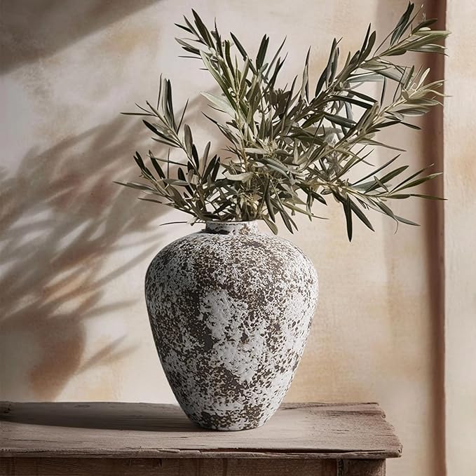 DIF DECO Ceramic Vase,Flower Vases Home Decor,Rustic Vintage Decorative Boho Vase for Centerpiece Table,Room,Bathroom,Wall,Bedroom,Living Room,Kitchen,Office Decorations,8.66 inch Retro Snowflakes