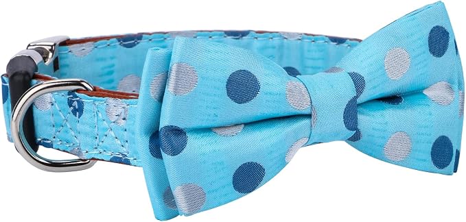 Bowtie Dog Collar Blue Polka Dots Small