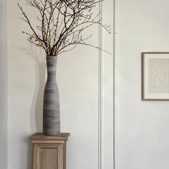 ALMA Black Tall Skinny Vase for Floor, 20" Flower Vase for Home Decor | Decorative Ceramic Vase for Dried Flowers & Pampas Grass, Designed for Living Room, Entryway, Fireplace, Housewarming Gifts