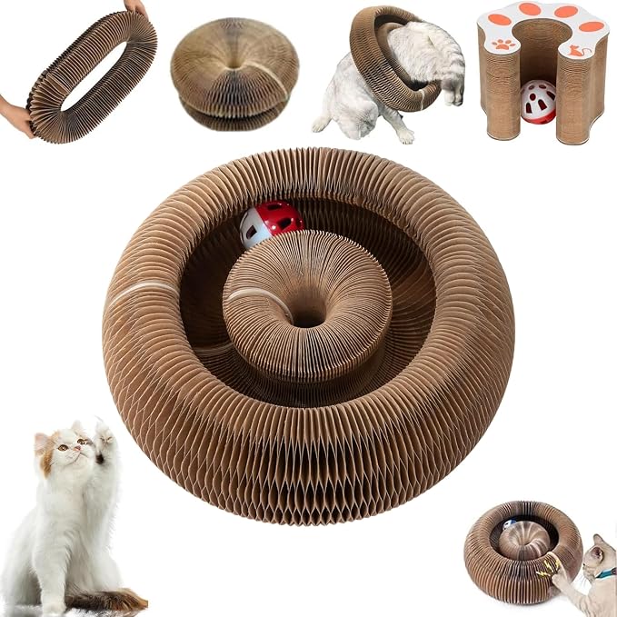 Kitty Curls Cat Toy,Foldable Magic Organ Cat Toy,Magic Organ Cat Scratcher Board,Foldable Recyclable Cat Accordion Toy for Indoor Cat Playing,Interactive Scratch Pad with Toy Ball