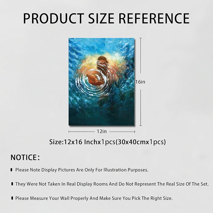 Framed Jesus Christ Canvas Wall Art The Hand of God Jesus Reaching Into Water Christian Painting Prints Biblical Wall Decor Religious Room Decor for Church Prayer Room Schools Hospitals 12" x 16"
