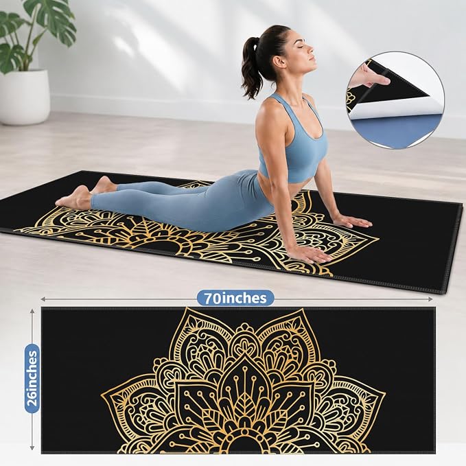 Yoga Mat Towel, Hot Yoga Non Slip with 4 Corner Pockets, 70 x 26 in | Soft Absorbent Microfiber With Four Corner Pockets, Fits Over Yoga Mats For Hot Yoga, Pilates, Gym, And Travel