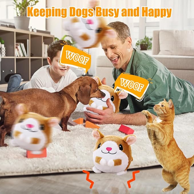 Interactive Plush Dog Toys, Interactive Puppy Toy Bouncing Rolling Dogs Ball Remote Control Dogs Toys with Music,Self Moving Pet Toy for Small/Medium/Large Bored Dog to Keep Them Busy(Hamster)