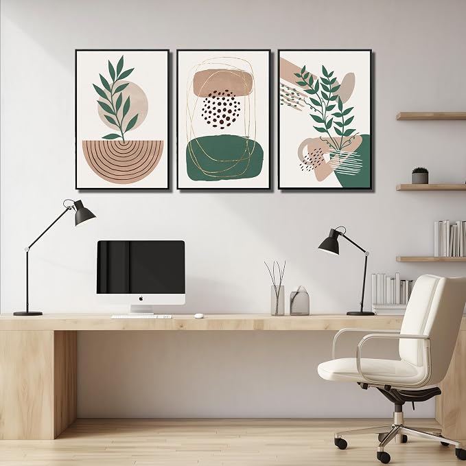 Framed Boho Wall Art for Living Room, Botanical Canvas Wall-Decor for Bedroom, Bohemian Minimalist Picture Prints, Size 24 x 36 Inches 3-Pieces