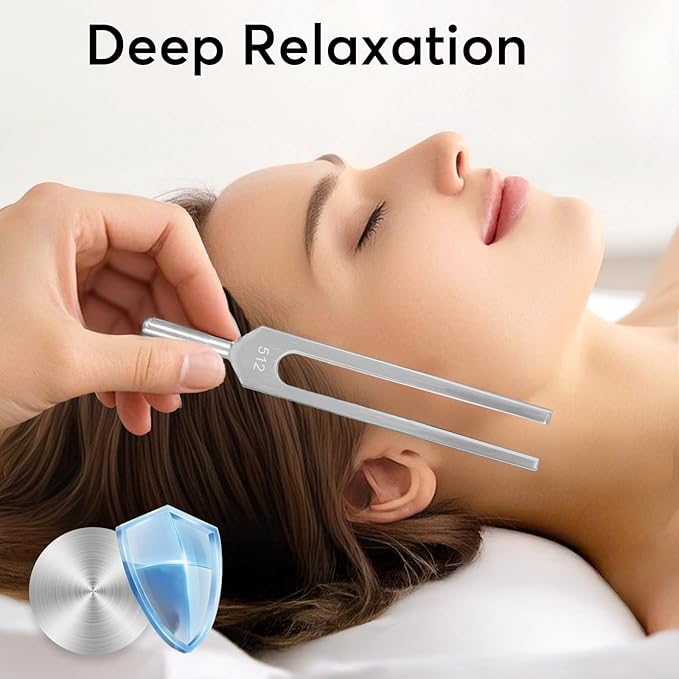 Tuning Forks for Healing Set (128Hz, 256Hz, 512Hz), Tuning Fork with Reflex Hammer for Healing/Frequency Instrument/Sound Therapy/Chakra/Yoga and Meditation Tools (Silvery), Stress Relief Gift