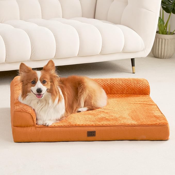 EHEYCIGA Orthopedic Dog Bed, Medium Memory Foam Dog Bed, Pumpkin | Small Dog Sofa with Washable Removable Cover, Waterproof Pet Couch for Crate with Nonskid Bottom, 35x22x6