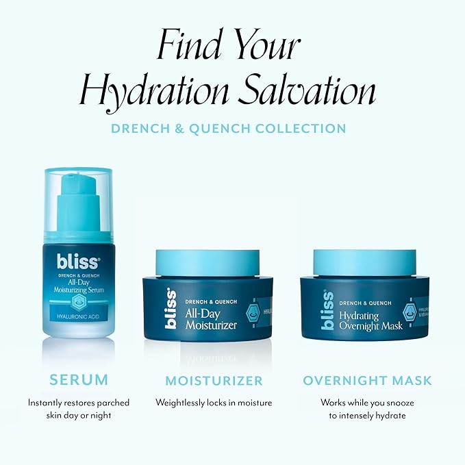 Bliss Drench & Quench Hydrating Overnight Collagen Mask with Hyaluronic Acid - Elasticity & Hydration Face Treatment for Glowing Skin