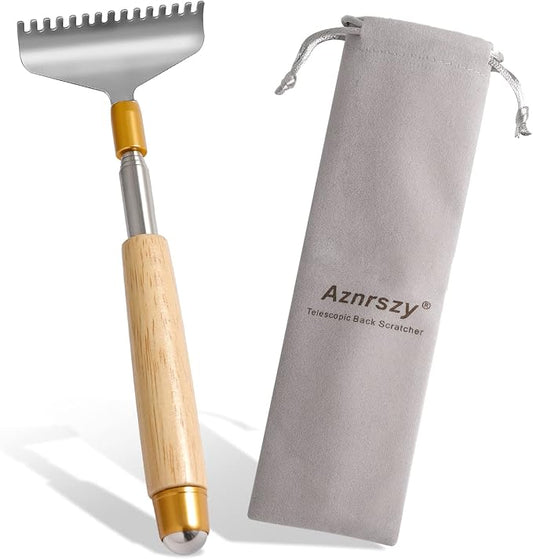Oversize Back Scratcher Extendable, Backscratchers for Men Women with Wooden Handle/Steel Massage Roller/Wider Claw, Sturdy Manual Body Scratcher Massager