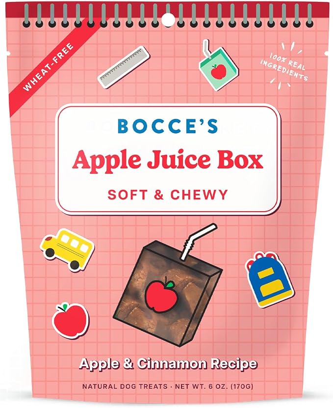 Bocce's Bakery Apple Juice Box Flavor Soft & Chewy Dog Treats, 6 oz | Oven Baked, Wheat-Free Everyday Dog Treat Cookies - Made with Real, Limited Ingredients and Baked in The USA