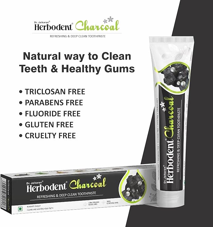 Herbodent® Charcoal Toothpaste - 6.53 Oz Pack of 2 | Whitens Teeth & Fresh Breath | No Bleach, No Fluoride | Activated Bamboo Charcoal & Organic Herbs -Wheat Germ, Thyme, Clove