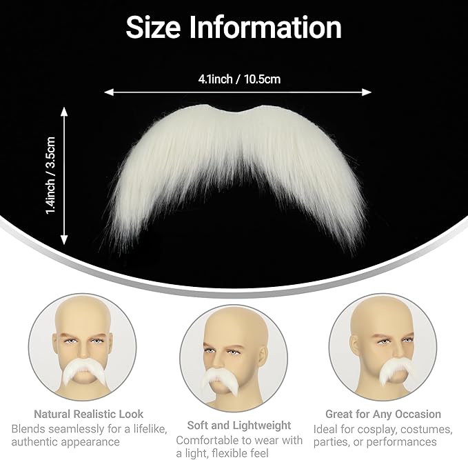 2Pcs Men Fake Mustache Realistic Mustaches Fake Facial Hair Beard for Cosplay Costume Halloween Parties