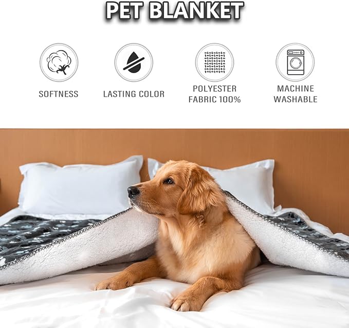 Waterproof Pet Blanket for Dogs and Cats, Soft Sherpa Fleece Throw Blanket 50 * 60inch Grey Paw