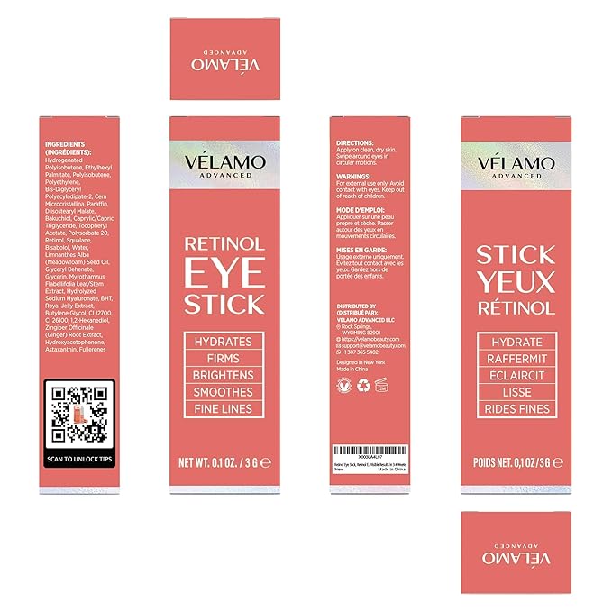 VELAMO ADVANCED Caffeine & Retinol Eye Stick Duo: Energizing & Renewing AM/PM Under Eye Balms for Dark Circles, Puffiness & Wrinkles - Travel Essentials, Portable & Perfect for On-the-go Use