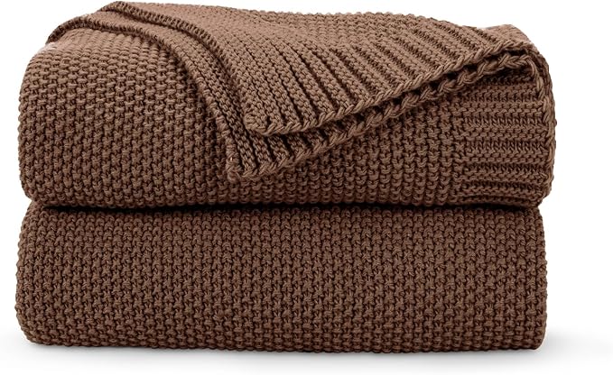 CozeCube Dark Brown Seed Stitch Throw Blanket 60"x80", Farmhouse Decor | Blanket for Couch, Soft Cozy Cable Knit Throw for Bed Sofa Living Room, Lightweight Warm Decorative Christmas Blanket