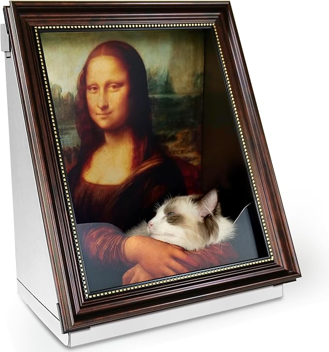 Cardboard Cat House with Scratcher for Indoor Cats,Mona Lisa Cat Bed Painting Cat Scratcher Bed,Half-Surround Design W/Horizontal Cat Scratcher Scratching Board W/Catnip(Mona Lisa, Frame Pre-Taped)