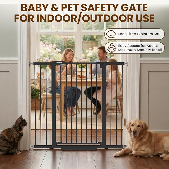 Mumeasy 36" Extra Tall Baby Gate for Stairs, 29.7-48" Wide Dog Gate for Doorways, Walk Thru Pet Safety Gate for Indoor, Pressure Mounted with Auto Close, Easy Install No Drill for Toddlers, Black