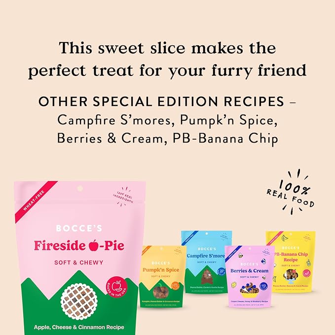 Bocce's Bakery Fireside Apple Pie Flavor Soft & Chewy Dog Treats, 6 oz | Oven Baked, Wheat-Free Everyday Dog Treat Cookies - Made with Real, Limited Ingredients and Baked in The USA