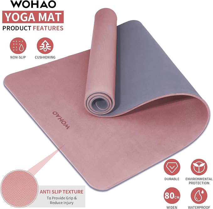 Extra Thick 8mm Yoga Mat, 72"x28" Non Slip Exercise Mat, Reversible 2-Sided Dual Color Premium POE Material, with Carrying Strap for Yoga, Pilates, Home Gym