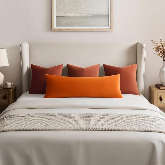 Throw Pillow Covers Lumbar 14x36 Inch Velvet Pillow Covers, Soft Decorative Burnt Orange Pack of 1 Long Pillow Case for Couch Cushion Chair Sofa Bed Living Room
