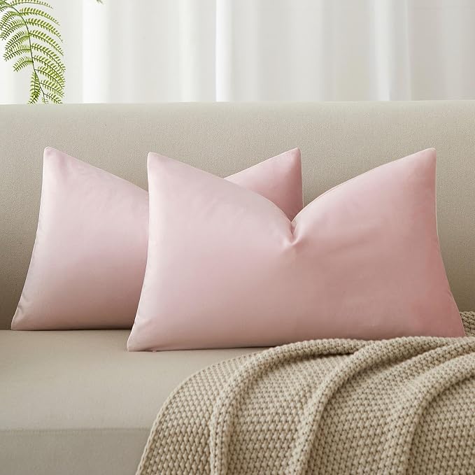 14x24 Pillow Covers Set of 2 Decorative Velvet Throw Pillow Covers,Pink | Luxury Soft Cushion Covers with Invisible Zipper for Couch Sofa Bed Living Room Bedroom Home Decor