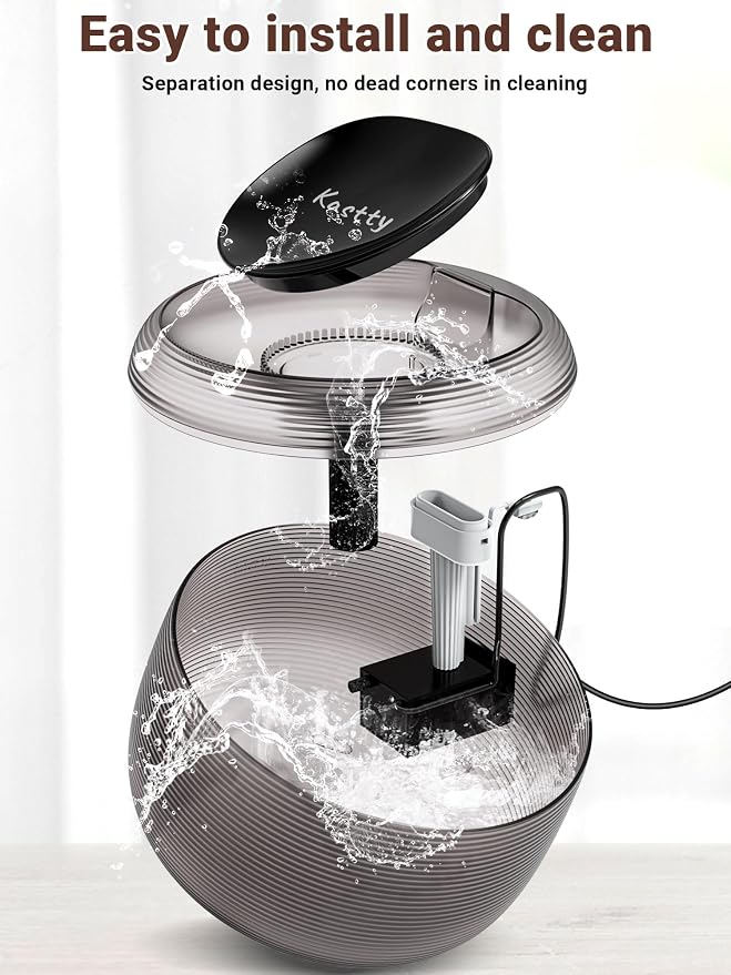 Kastty 3.5L/118oz Large Capacity Cat Water Fountain for Cats Quiet FS75 | Automatic Pet Water Fountain for Cats Indoor with Water Level LED Light, Multi-Filtration Easy Cleaning Cat Fountains for Pet
