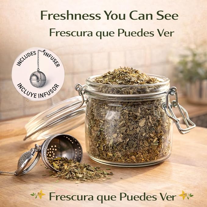 Damiana Leaf Te – 4 oz (113g) Loose Herbal Tea + Stainless Steel Tea Infuser – 100% Natural Turnera diffusa – Authentic Mexican Origin – Caffeine-Free, Non-GMO, Gluten-Free, Vegan By Bexpertsusa