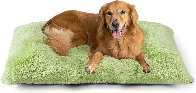 EHEYCIGA Fluffy Dog Crate Bed, Plush Extra Large Dog Pillow, Green | Xlarge Calming Anti Anxiety Plush Faux Fur Mat for Large size dogs, Washable Soft Warm Dog Pad with Non-Slip Bottom