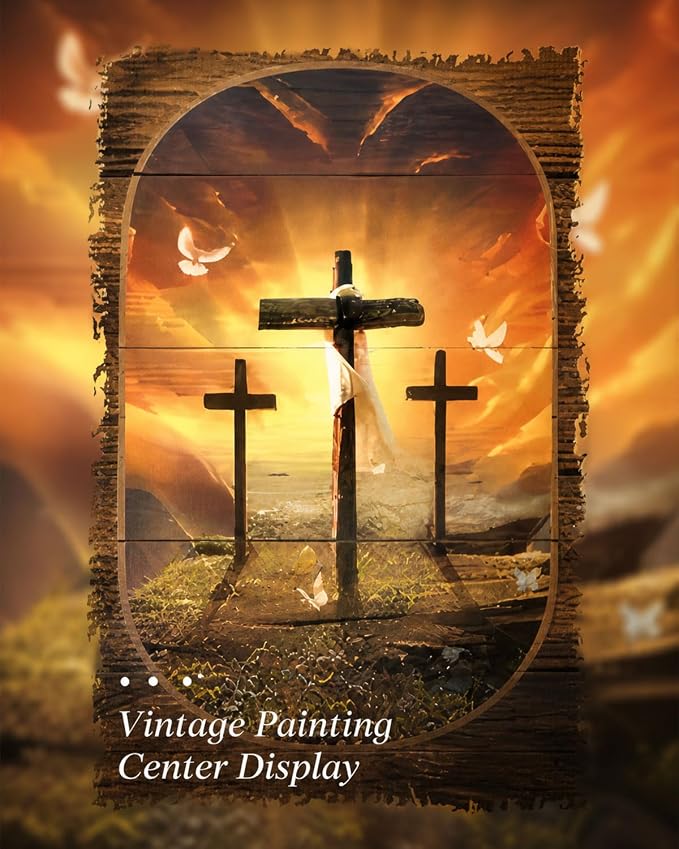 Gold Framed Wall Art, Christian God Canvas Prints, Lion and Lamb Cross Picture Wall Decor, Religious Bible Verse Artwork for Living Room Bedroom 12x16 inch