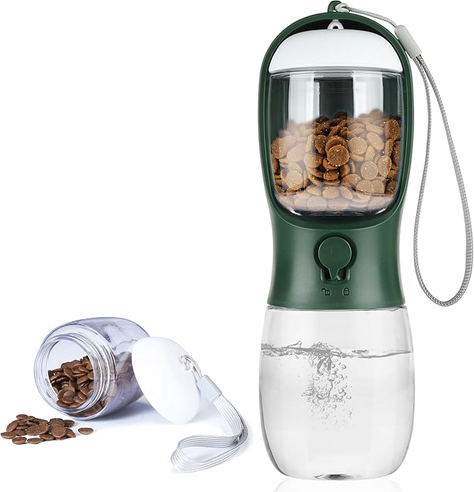 Dog Water Bottle with Food Container, Portable Leak Proof Pet Water Dispenser for Walking Hiking Travel, Puppy Essentials Accessories for Small Large Dogs, Dog Gifts (10oz/15oz/19oz)