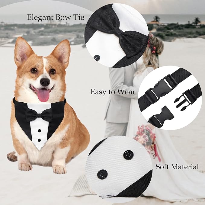 GOYOSWA Dog Tuxedo Suit Wedding Bandana Collar with Bow Tie, Adjustable Formal Dog Tux, Engagement Birthday Tuxedo for Small Medium Large Dogs Pets (Small: Neck 12.5”-21”)