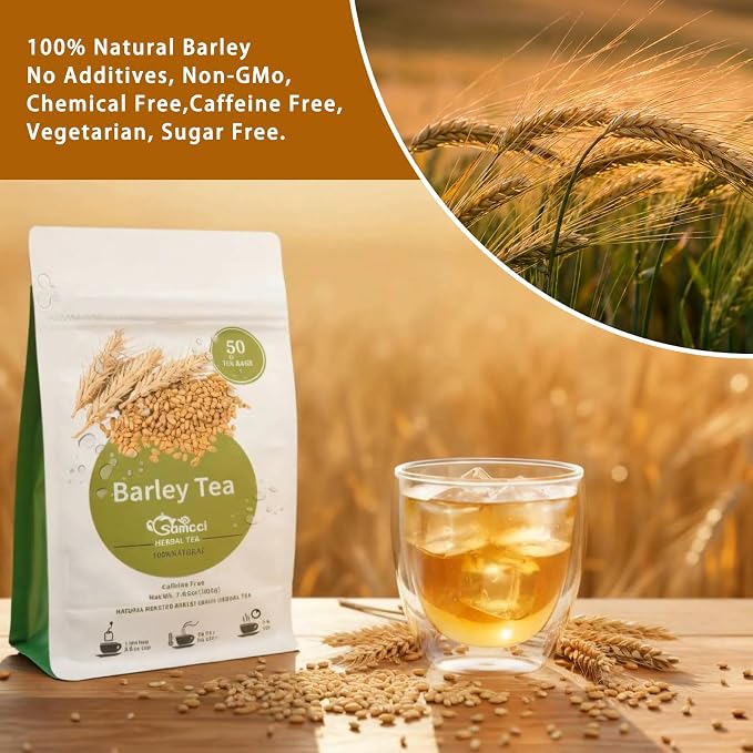 Samcci - Barley Tea, 4g×50 Count Premium Natural Roasted Barley Tea Bags - Non-GMO - Caffeine-Free - Sugar Free - Mugicha -Nutty - Digestion Support & Rich in Nutrition