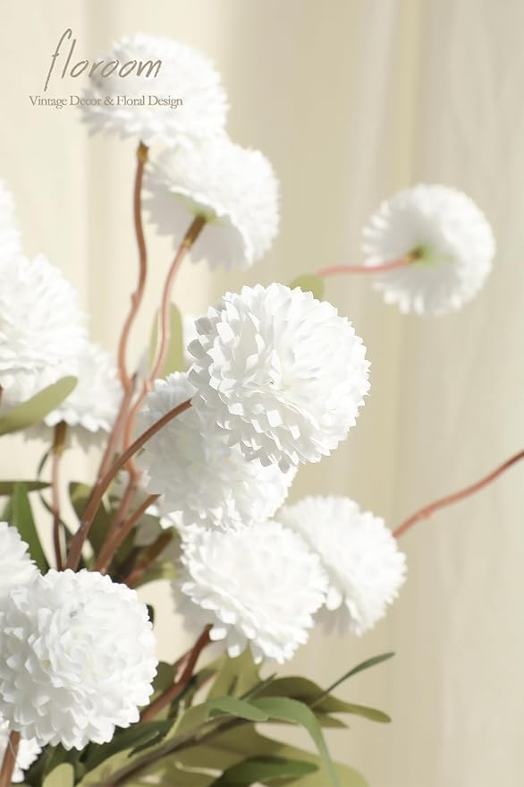 5pcs White Faux Silk Mums Artificial Flowers, Bulk Fake Small Mini Chrysanthemums with Stems for DIY Wedding Centerpieces Floral Arrangements Vase Fillers Home Decorations