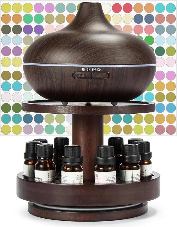 TJ.MOREE Bamboo Essential Oil Organizer 2-Tier Carousel Holder Black Walnut | Bamboo Material, Fits 5 ml to 30 ml Essential Oil Bottles, Suitable for Home and Office Spaces