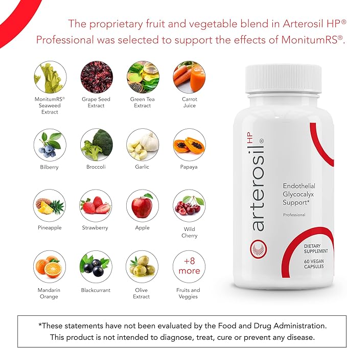 Arterosil HP Professional - Endothelial Glycocalyx Support - Heart Health Support - Artery Health Support - Circulation Support – MonitumRS® Rhamnan Sulfate - Monostroma Nitidum