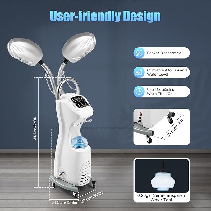 Professional Stand Hair Steamer, 7 in 1 Hair Color Processor, 650W Professional Hair Treatment Machine, Freestanding Stand SPA Machine with Rolling Base