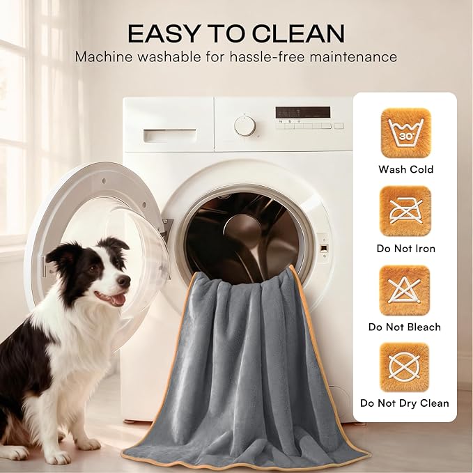 Luciphia Waterproof Blanket for Large Dog, Reversible Sherpa Couch Cover | waterproof pet blanket sherpa fleece reversible couch cover bed protector car from spills scratches, Grey+Beige 40" x 28"