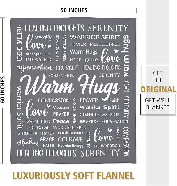 Warm Hugs Healing Blanket, Get Well Gifts for Women Men | Cancer Care, Chemo, After Surgery, Get Well Soon, Thinking of You Gifts, Soft Throw Blanket 50" x 60"