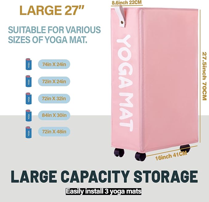 Twira Yoga Mat Storage Racks, Home Gym Storage Rack for Foam Roller, Yoga Strap and Resistance Bands, Workout Equipment Corner Storage Organizer with Wheels