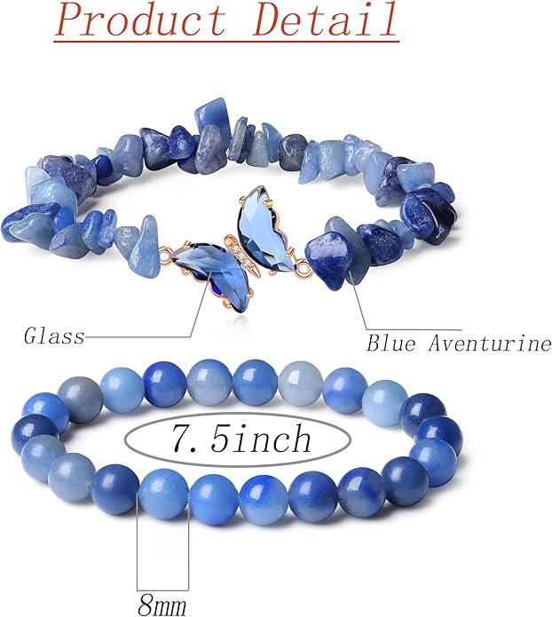 DUQGUHO 2Pcs Butterfly Bracelets for Women Healing Crystals Bracelets for Women Natural Gemstone Bead Bracelet Cute Butterfly Charm Bracelet Stretch 8mm Crystal Jewelry Gifts for Women