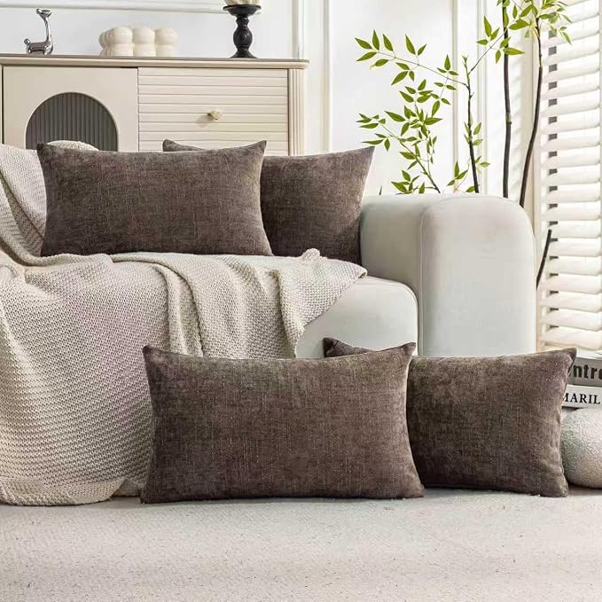 Set of 4 Soft Textured Decorative Throw Pillow Covers 12X20 Inch Cozy Farmhouse Cushion Cover Square Accent Pillow Cases for Bed Couch Sofa Living Room, Taupe Grey