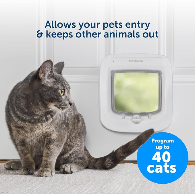 PetSafe Microchip Cat Door, Exterior or Interior Pet Door - Multi-User RFID Access Up to 40 Pets, 4-Way Locking, Weatherproof, DIY Easy Install, Hardware Kit; Privacy for Cat Litter Box or Pet Feeder