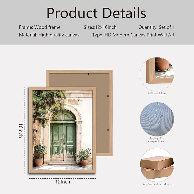 skysoon Mallorca Green Door Wall Art, Boho Mediterranean Architecture Print | Abstract Mediterranean Architecture Print, for Living Room Bedroom Office 12x16 Inch