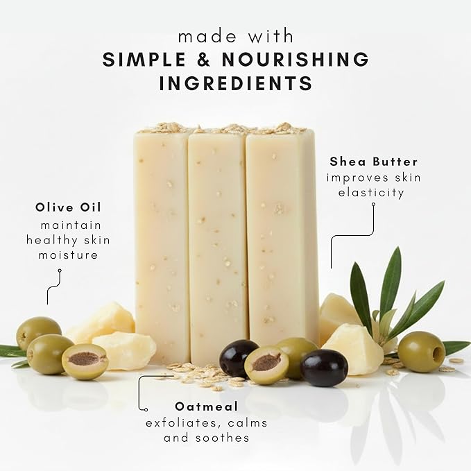 Olivia Care Exfoliating Bar Soap Pack by – 100% Natural & Organic - Infused with Shea Butter & Oats - Deep Clean, Refreshing, Moisturizing & Hydrating - Triple-Milled - X 5 OZ Oatmeal Shea Butter 3 Count (Pack of 3)