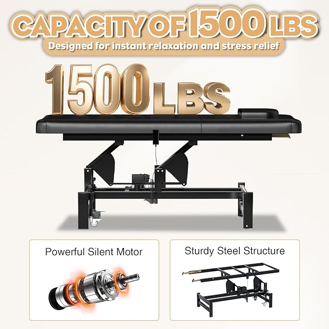 Fully Electric Massage Table with Lift, 1500lbs Capacity - Professional Adjustable Facial Bed for Estheticians, Spa & Waxing, Heavy-Duty 550lbs Capacity 2r1