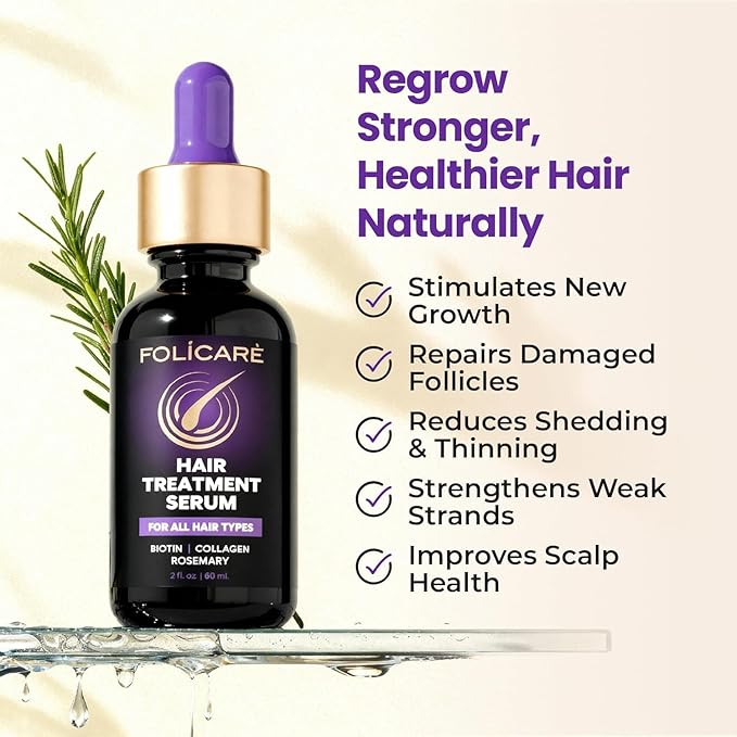 Hair Growth & Thickening Serum With Biotin & Rosemary + Multi-Benefit Treatment for Thinning Hair, Breakage & Split Ends, Boosts Density, Repairs Damage, Hydrates Dry Scalp - For Men and Women, 3 Pack